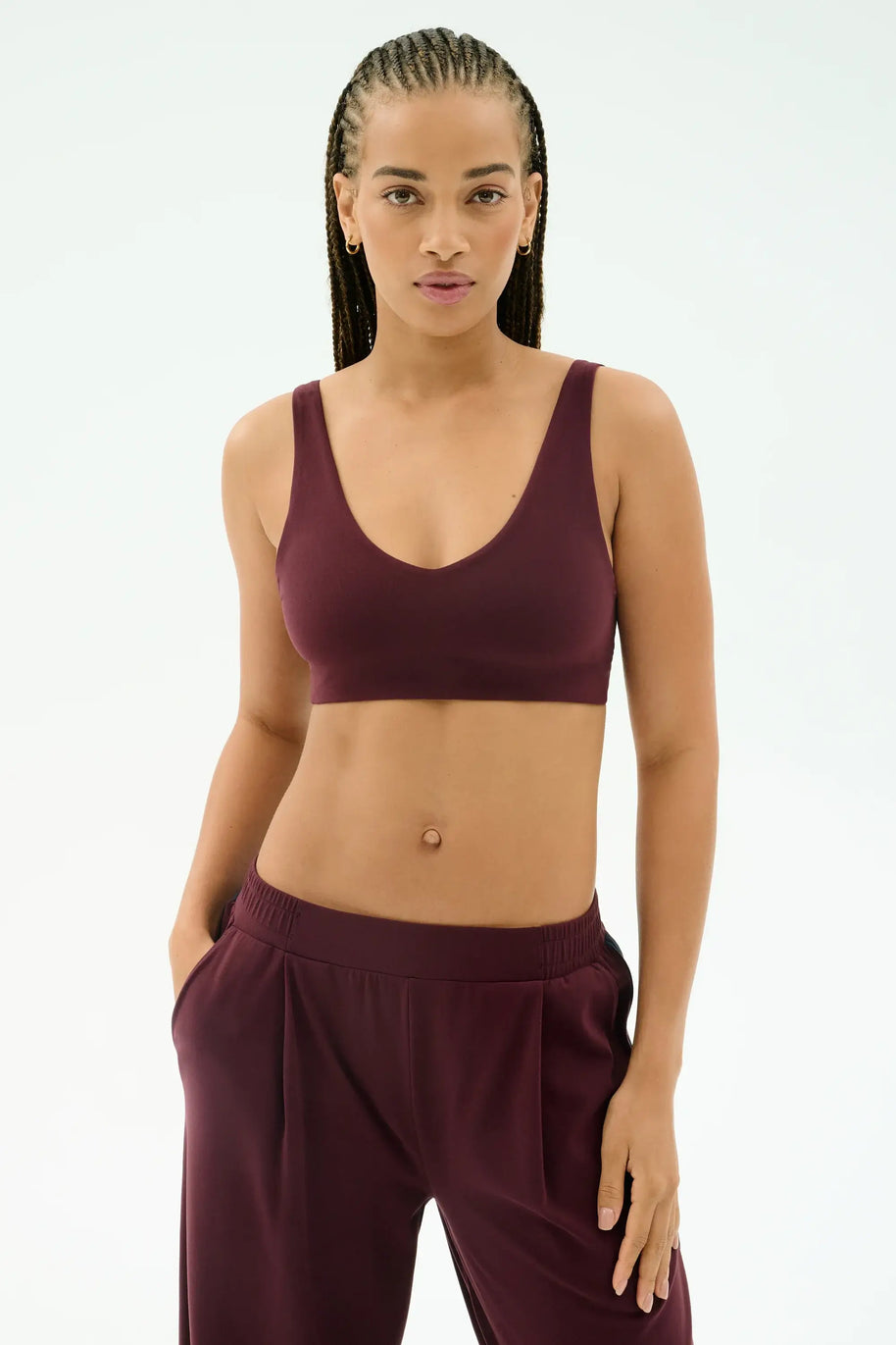 Splits59 Airweight Scoop Back Bra Sports Bra Workout Set Dark Cherry Red 