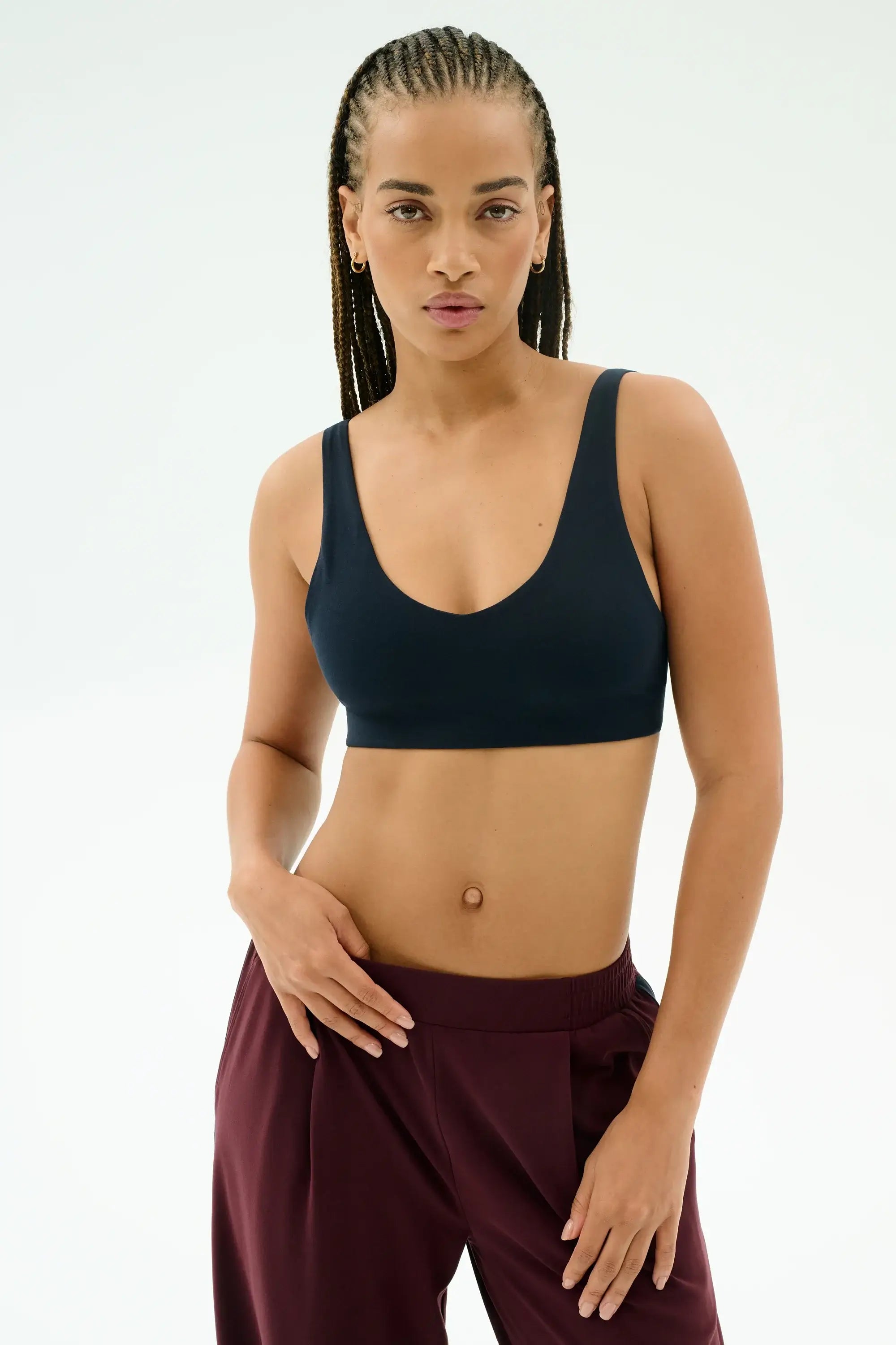 Splits59 Airweight Scoop Back Bra in Indigo Navy Workout Set