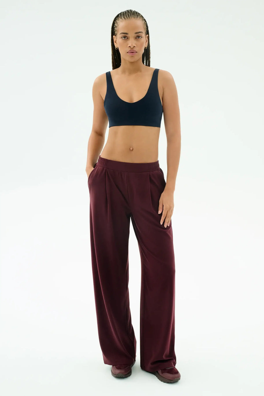 Splits59 Airweight Scoop Back Bra in Indigo Navy Workout Set
