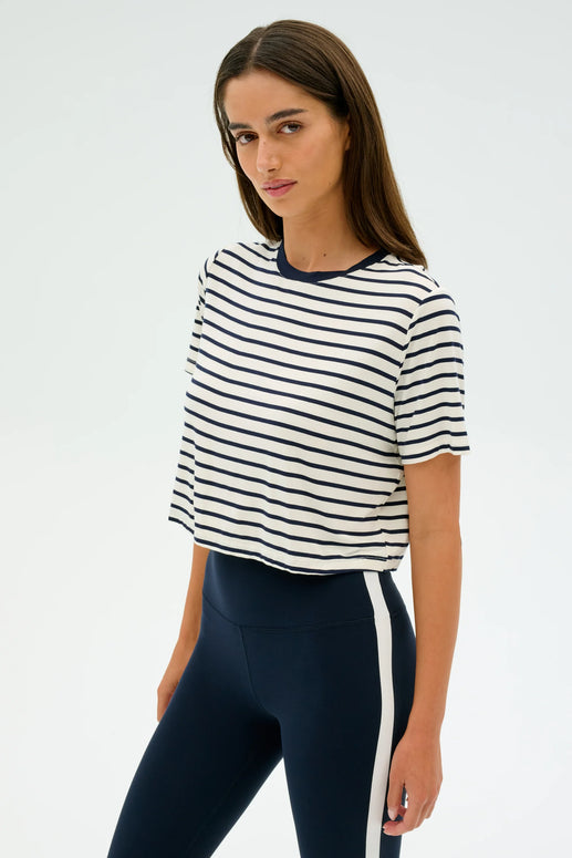 Splits59 Djuna Crop Ringer Tee - Navy Stripe Tee