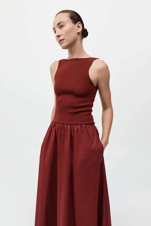 St. Agni Bateau Cut Out Dress in Berry Red