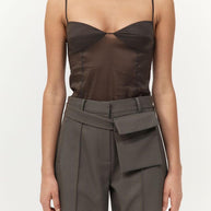 St. Agni Transparent Silk Cami in Black Olive 