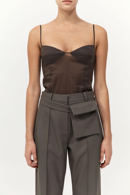 St. Agni Transparent Silk Cami in Black Olive 