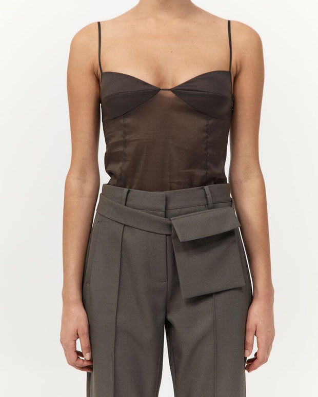 St. Agni Transparent Silk Cami in Black Olive 