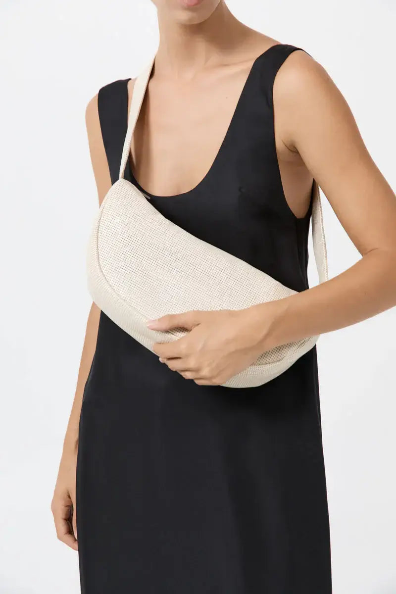St. Agni Perforated Crescent Bag in Tofu, Crossbody White Bag