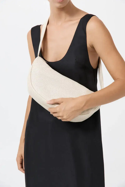St. Agni Perforated Crescent Bag in Tofu, Crossbody White Bag