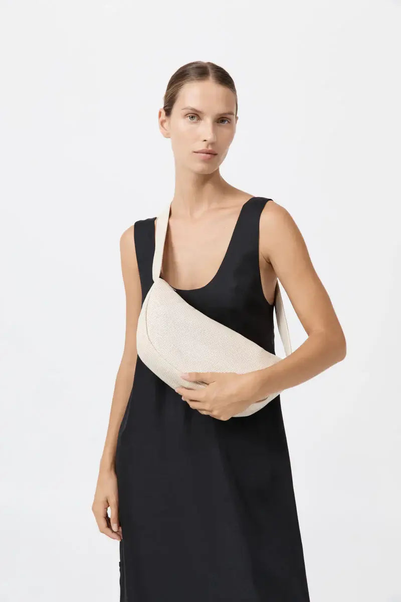 St. Agni Perforated Crescent Bag in Tofu, Crossbody White Bag