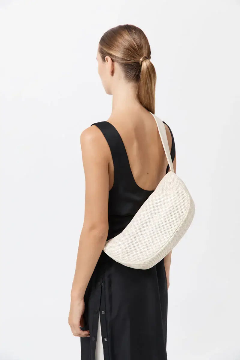 St. Agni Perforated Crescent Bag in Tofu, Crossbody White Bag