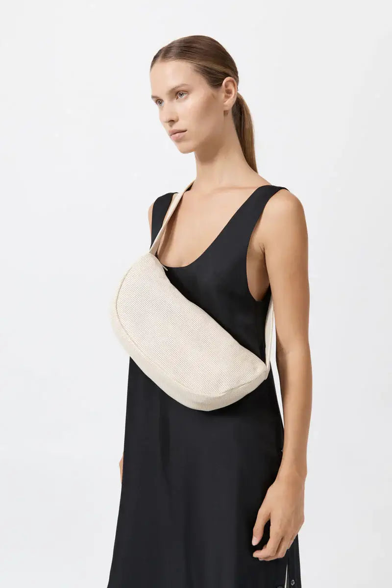 St. Agni Perforated Crescent Bag in Tofu, Crossbody White Bag