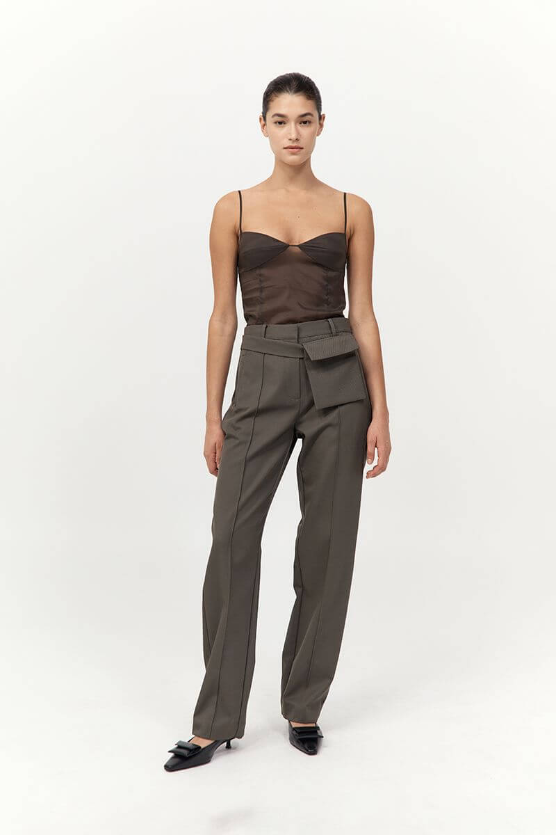 St. Agni Transparent Silk Cami in Black Olive 