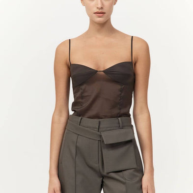 St. Agni Transparent Silk Cami in Black Olive 