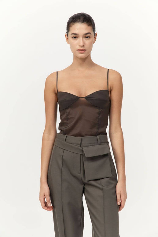 St. Agni Transparent Silk Cami in Black Olive 