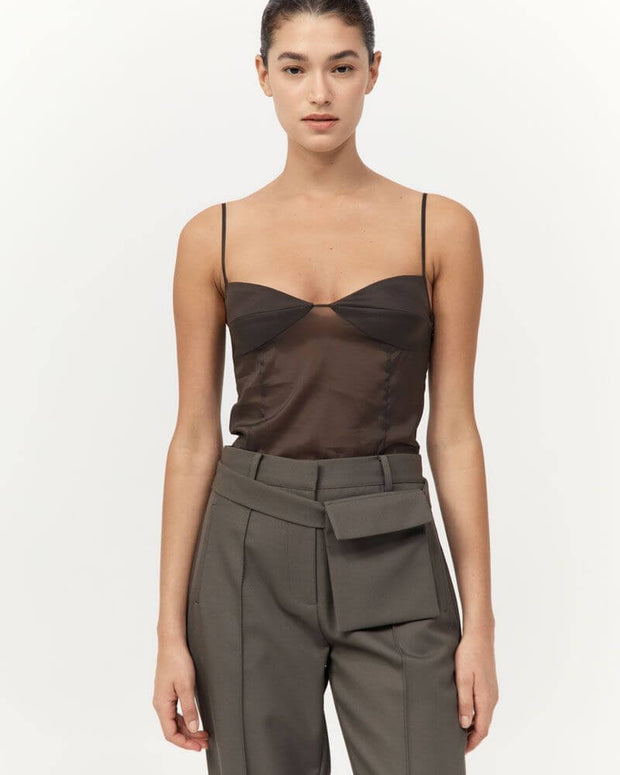 St. Agni Transparent Silk Cami in Black Olive 