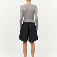 St. Agni Baby Wool Wrap Top in Grey Long Sleeve Top