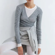 St. Agni Baby Wool Wrap Top in Grey Long Sleeve Top