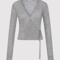 St. Agni Baby Wool Wrap Top in Grey Long Sleeve Top