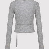 St. Agni Baby Wool Wrap Top in Grey Long Sleeve Top