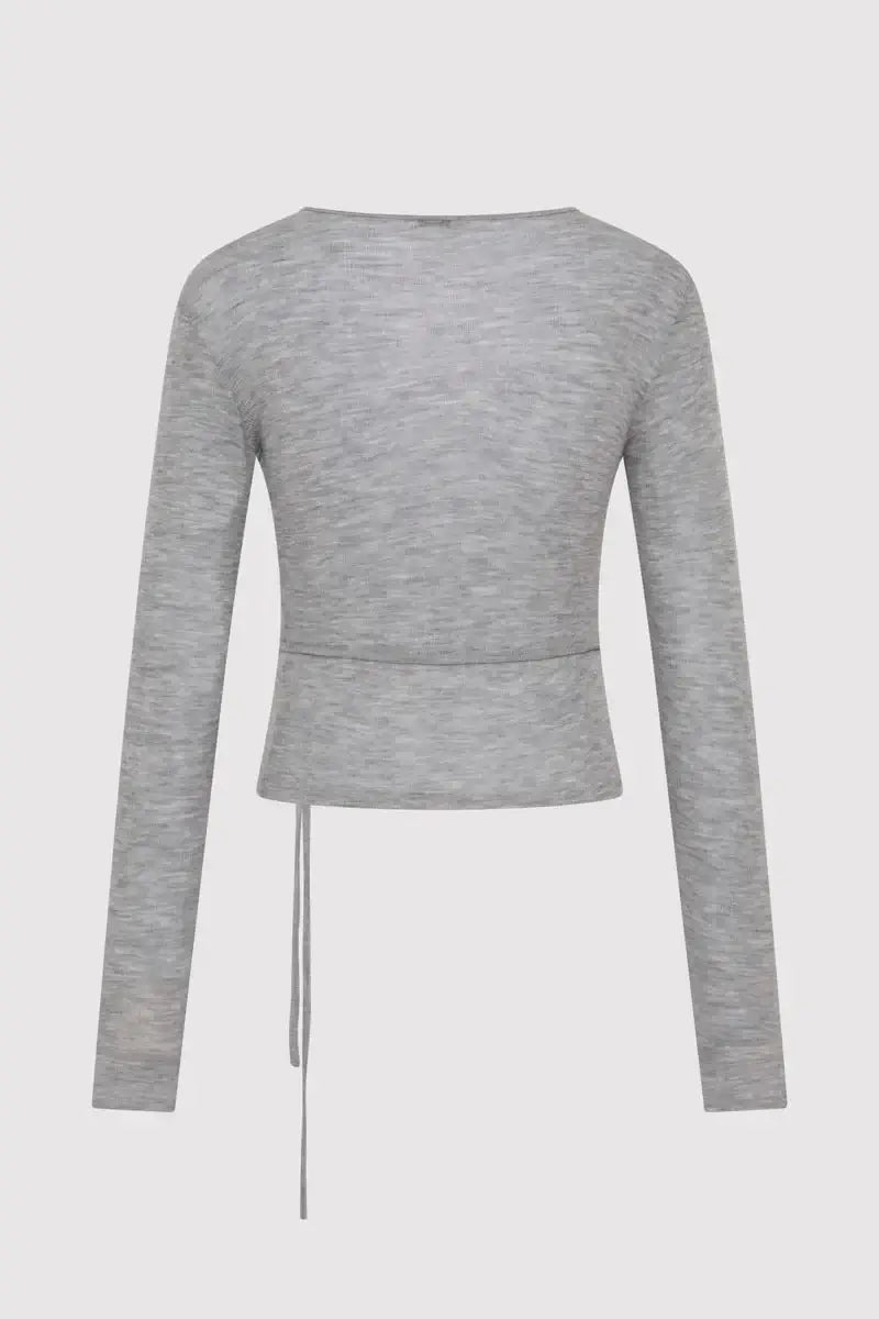 St. Agni Baby Wool Wrap Top in Grey Long Sleeve Top