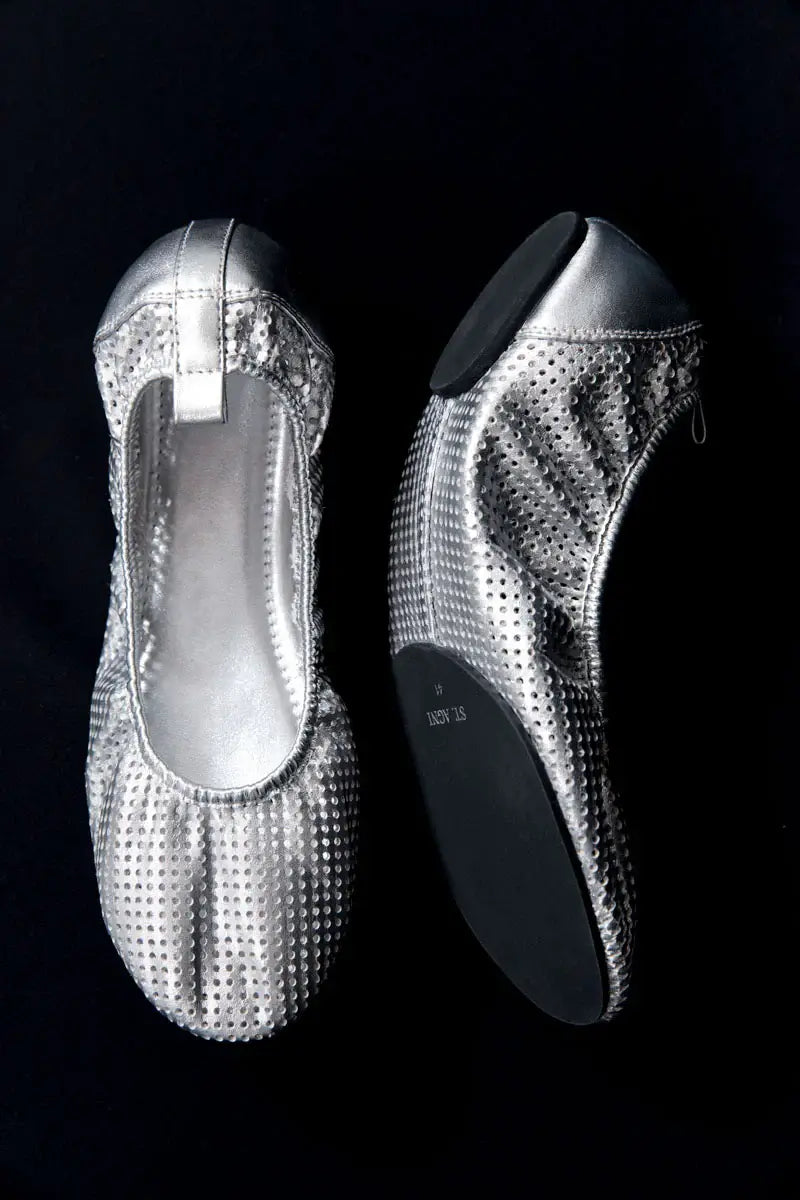 St. Agni Silver Perforated Minimal Ballet Flat 