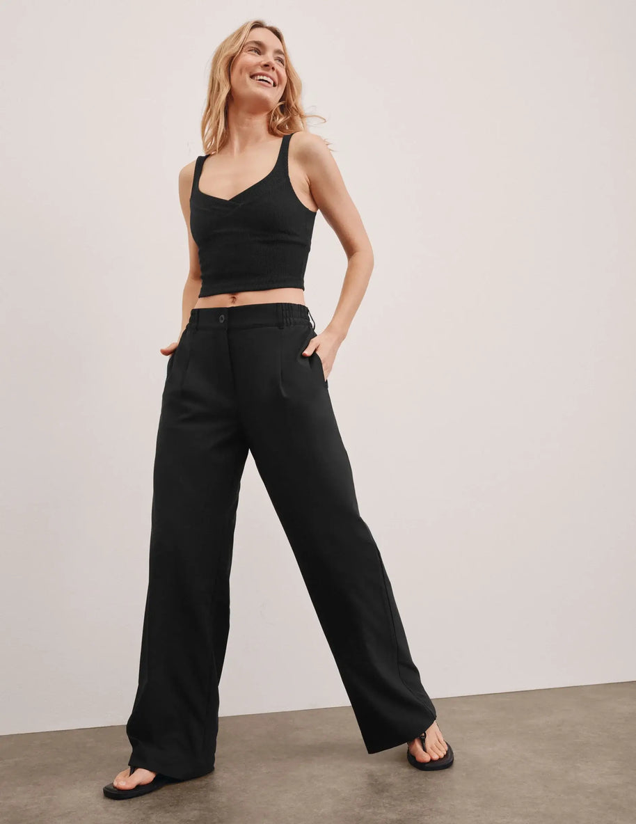 Beyond Yoga Status Wide Leg Trousers in Black