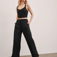 Beyond Yoga Status Wide Leg Trousers in Black