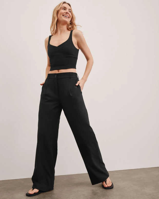 Beyond Yoga Status Wide Leg Trousers in Black