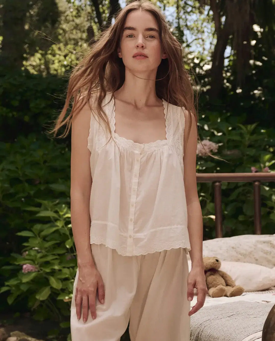 The Great Eyelet Tank in White Sleep Tank 