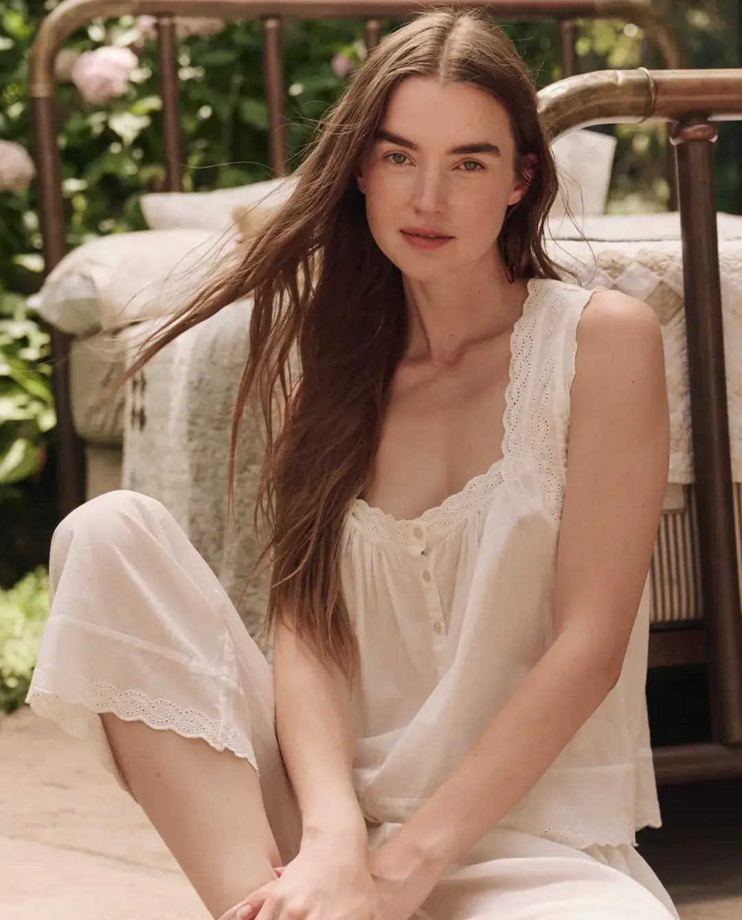 The Great Eyelet Tank in White Sleep Tank 
