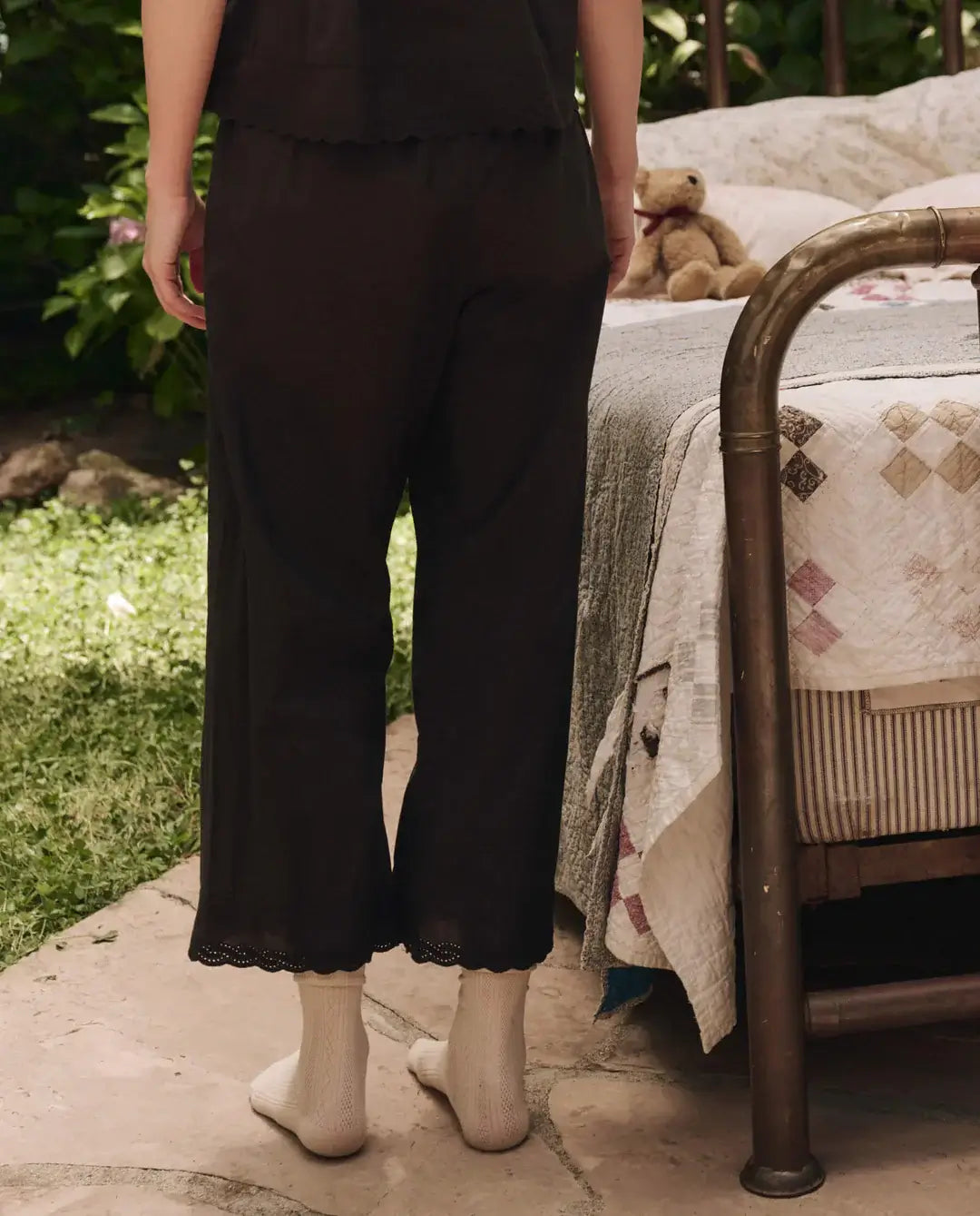 The Great Eyelet Easy Sleep Pant in Black 