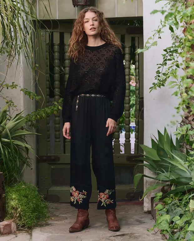 The Great Cuffed Pant with Bouquet Floral Embroidery 