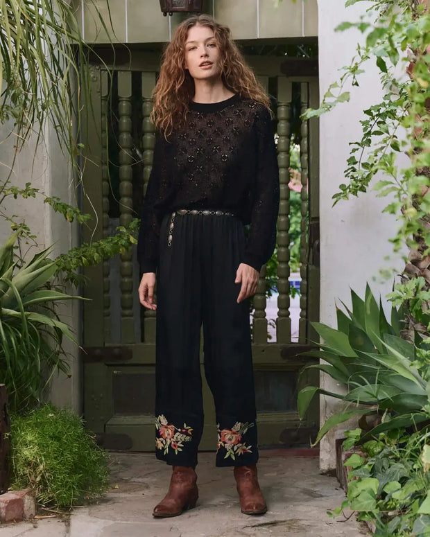 The Great Cuffed Pant with Bouquet Floral Embroidery 