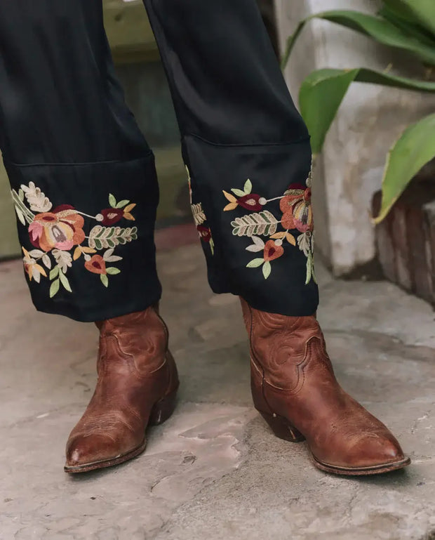 The Great Cuffed Pant with Bouquet Floral Embroidery 