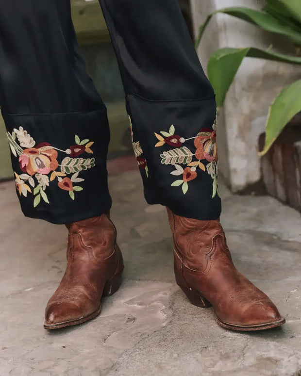 The Great Cuffed Pant with Bouquet Floral Embroidery 