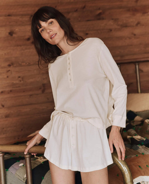 The Crop Sleep Henley | Washed White