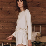 The Crop Sleep Henley | Washed White