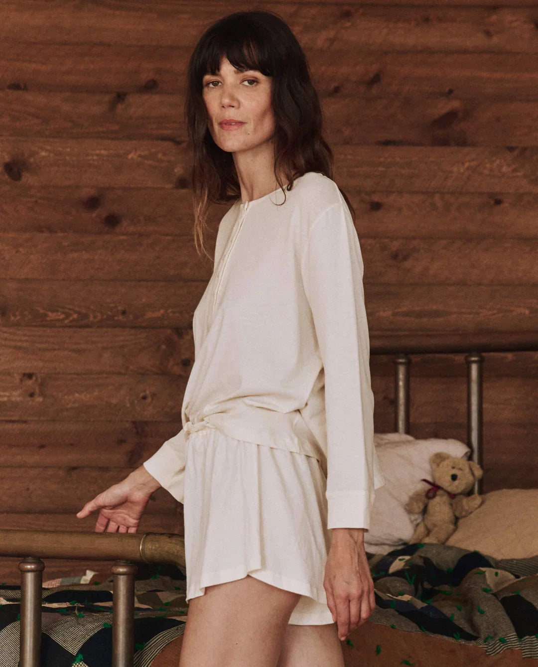The Crop Sleep Henley | Washed White
