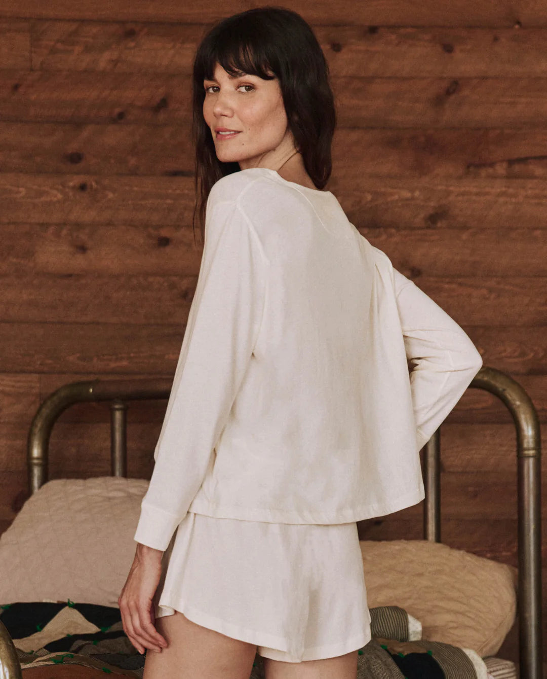 The Crop Sleep Henley | Washed White
