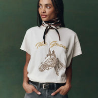 The Great Boxy Crew Embroidered T-Shirt Horse Motif Shirt for Women