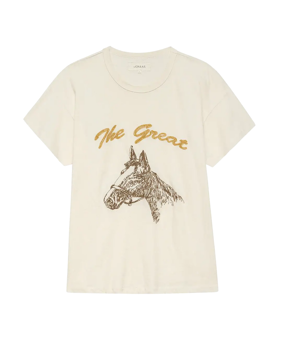 The Great Boxy Crew Embroidered T-Shirt Horse Motif Shirt for Women