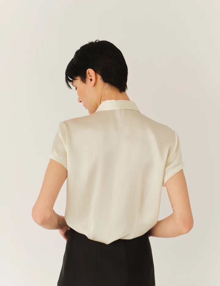 The Garment Catania Mini Shirt Cream Button Down Short Sleeve Top 