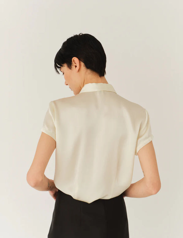 The Garment Catania Mini Shirt Cream Button Down Short Sleeve Top 