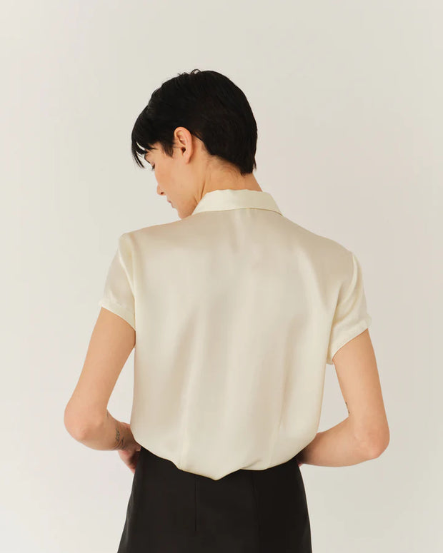 The Garment Catania Mini Shirt Cream Button Down Short Sleeve Top 