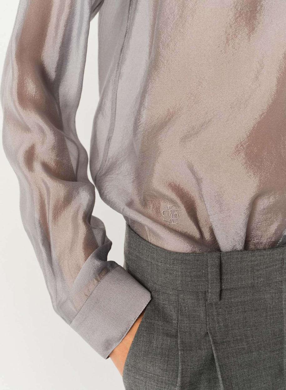 Gilian Shirt The Garment Sheer Silver Button Down Shirt 