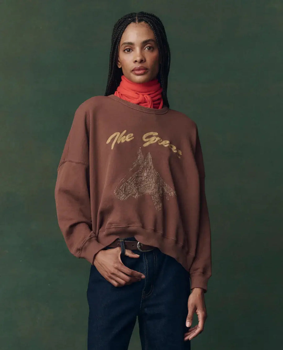 The Teammate Sweatshirt The Great Horse Embroidered Sweatshirt Brown Sweatshirt 