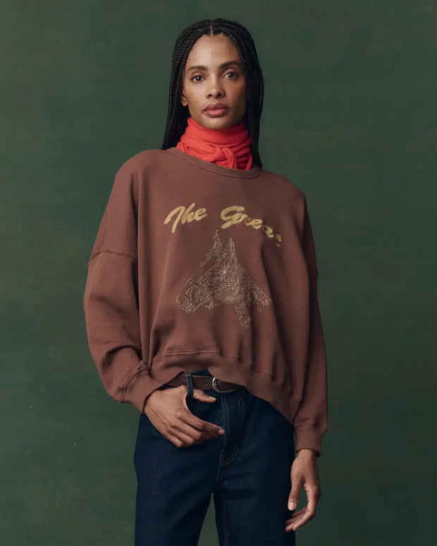 The Teammate Sweatshirt The Great Horse Embroidered Sweatshirt Brown Sweatshirt 