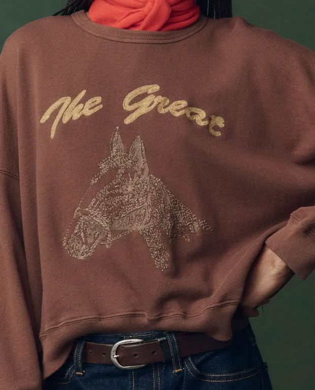 The Teammate Sweatshirt The Great Horse Embroidered Sweatshirt Brown Sweatshirt 