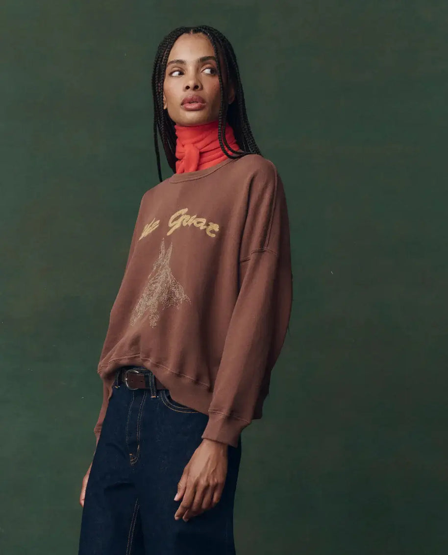 The Teammate Sweatshirt The Great Horse Embroidered Sweatshirt Brown Sweatshirt 