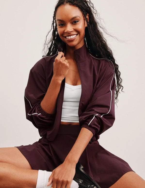 Beyond Yoga Track Jacket in Black Cherry