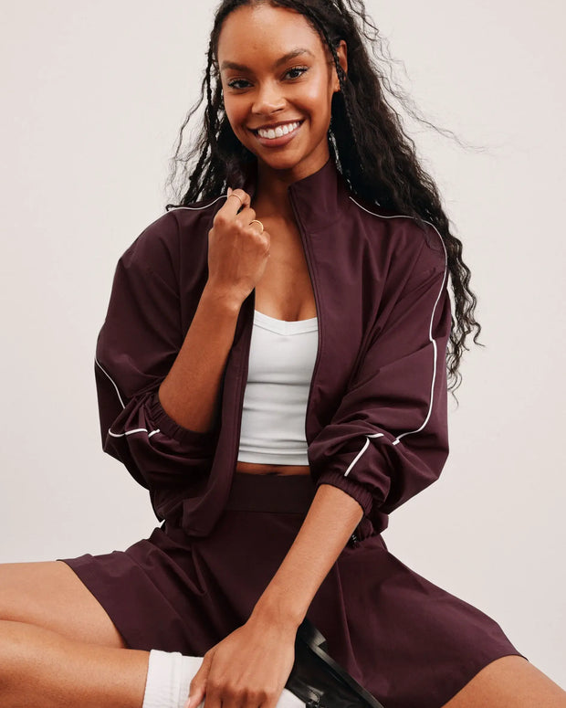 Beyond Yoga Track Jacket in Black Cherry
