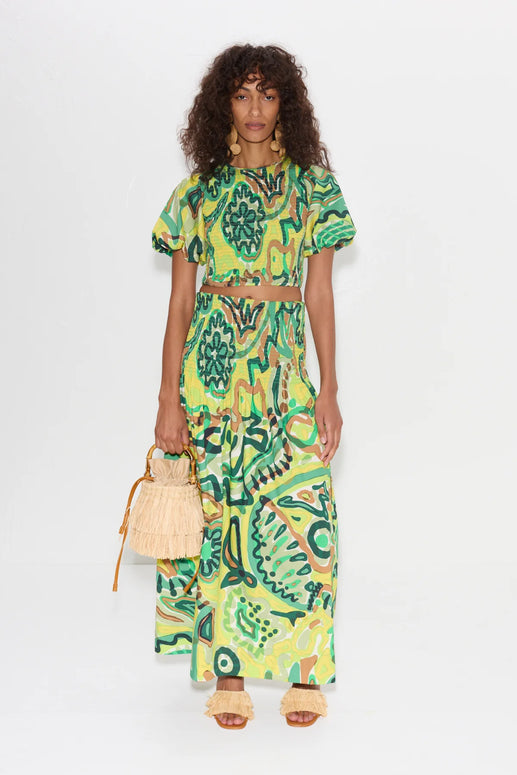 Simon Miller Flor Poplin Skirt Abstract Green Floral SIMONMILLER skirt
